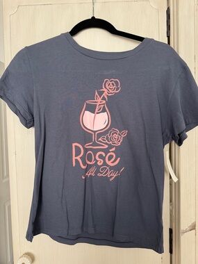 Z Supply Slate Blue Graphic Tee with Pink Rose